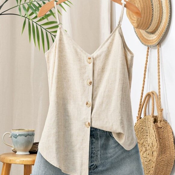 Linen Oatmeal Cami - Picture 1 of 7